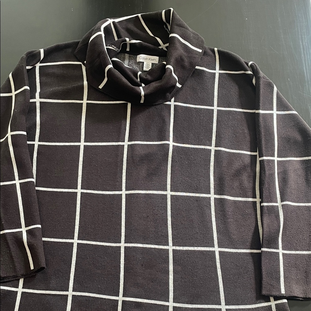 Calvin Klein Black and White Grid Turtleneck Sweater